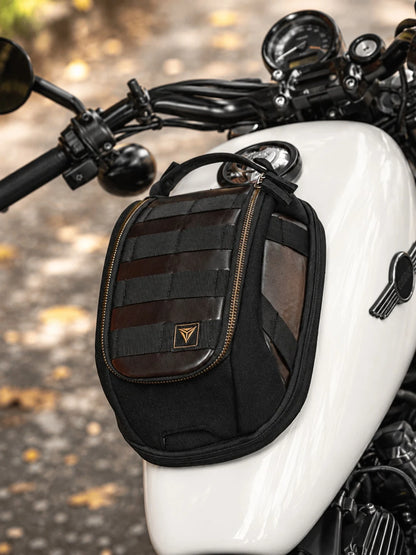 Motorcycle Tank Bag Magnetic Retro Style 3L-5L Expandable Waterproof Motorcycle Storage Bag Strong Magnet + Adjustable Shoulder Strap Rain Cover Non-Slip Base Mesh Phone Pocket Cafe Racer Bobber Cruis