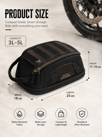 Motorcycle Tank Bag Magnetic Retro Style 3L-5L Expandable Waterproof Motorcycle Storage Bag Strong Magnet + Adjustable Shoulder Strap Rain Cover Non-Slip Base Mesh Phone Pocket Cafe Racer Bobber Cruis