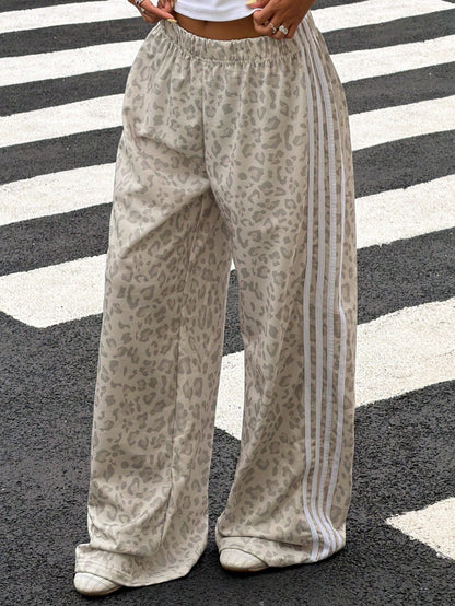Muchica Women's Elastic Waist Casual Versatile Commuting Wide Leg Sweatpants Cheetah Print Bottoms
