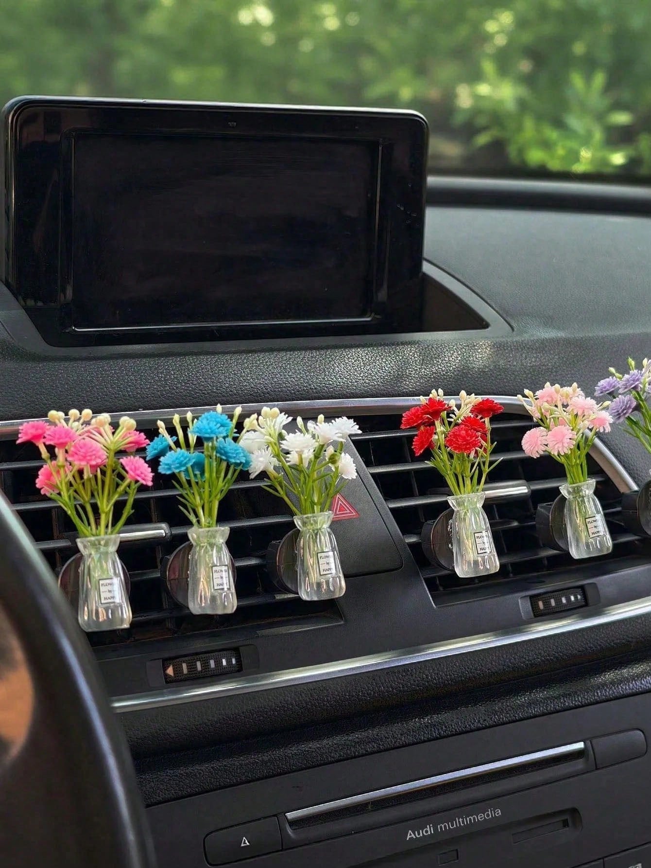Multi-Color Mini Vase Daisy Car Air Vent Clip, Artificial Flower Car Air Conditioner Decor, Fresh Car Interior Accessory, Transparent Vase Artificial Flower Car Air Vent Decor Clip, Universal Car Air