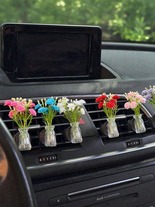 Multi-Color Mini Vase Daisy Car Air Vent Clip, Artificial Flower Car Air Conditioner Decor, Fresh Car Interior Accessory, Transparent Vase Artificial Flower Car Air Vent Decor Clip, Universal Car Air
