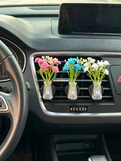 Multi-Color Mini Vase Daisy Car Air Vent Clip, Artificial Flower Car Air Conditioner Decor, Fresh Car Interior Accessory, Transparent Vase Artificial Flower Car Air Vent Decor Clip, Universal Car Air