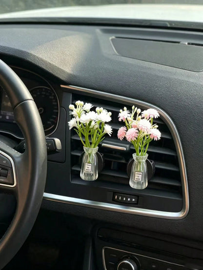 Multi-Color Mini Vase Daisy Car Air Vent Clip, Artificial Flower Car Air Conditioner Decor, Fresh Car Interior Accessory, Transparent Vase Artificial Flower Car Air Vent Decor Clip, Universal Car Air