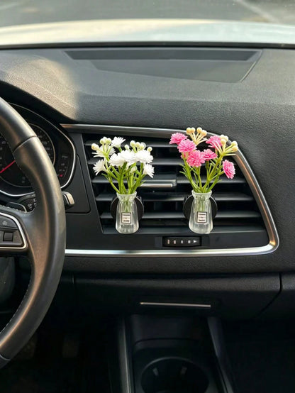 Multi-Color Mini Vase Daisy Car Air Vent Clip, Artificial Flower Car Air Conditioner Decor, Fresh Car Interior Accessory, Transparent Vase Artificial Flower Car Air Vent Decor Clip, Universal Car Air