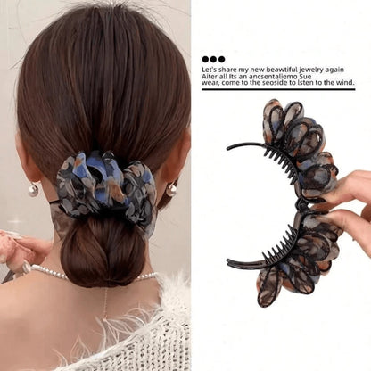 Multi-Color Navy Blue Chiffon Fabric Plastic Bird Nest Hair Clip, Expandable Ponytail Holder, Elegant Korean Slouchy Bun Styling Tool, Star-Shaped Hair Clip, Geometric Styling Tool, Suitable For Women