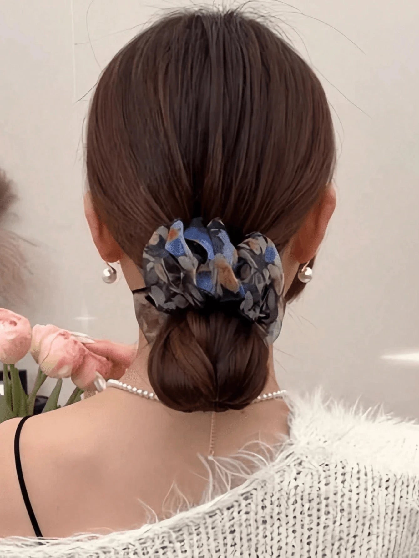 Multi-Color Navy Blue Chiffon Fabric Plastic Bird Nest Hair Clip, Expandable Ponytail Holder, Elegant Korean Slouchy Bun Styling Tool, Star-Shaped Hair Clip, Geometric Styling Tool, Suitable For Women