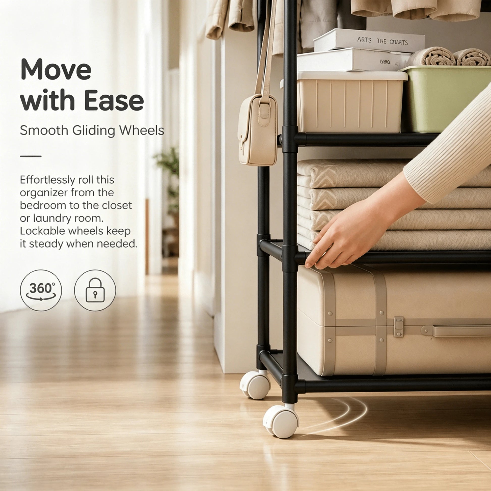 Multi-Layer Rolling Garment Rack With Storage Shelves
