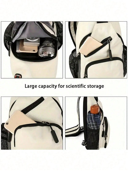 Multi-Pocket Shoulder Bag, Casual Nylon Crossbody Bag, Travel Hiking Daily Backpack With Zipper Strap, Essential For School