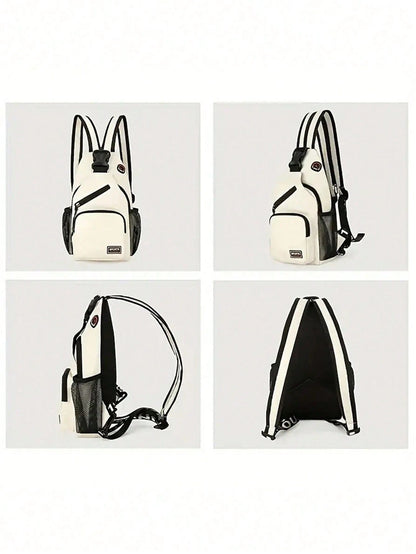 Multi-Pocket Shoulder Bag, Casual Nylon Crossbody Bag, Travel Hiking Daily Backpack With Zipper Strap, Essential For School