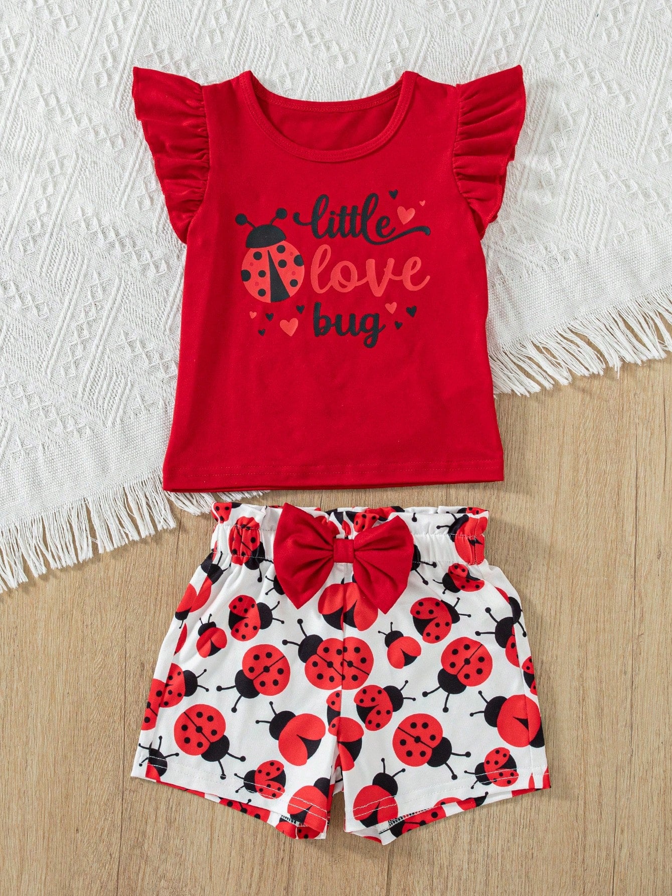 Multicolor Baby Girls Cute All Over Print Ruffle Short Sleeve Camisole And Shorts Set For Summer Play Graphic BirthdayOutfit Blossom Picnic Core