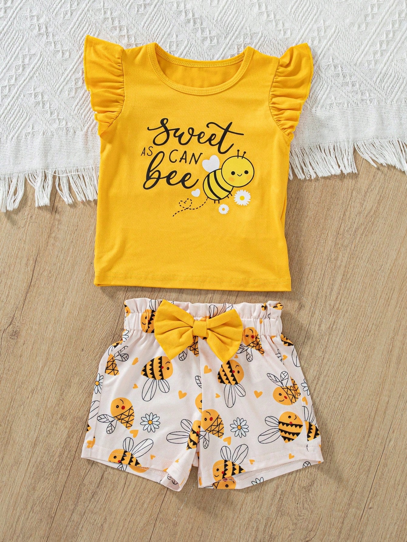 Multicolor Baby Girls Cute All Over Print Ruffle Short Sleeve Camisole And Shorts Set For Summer Play Graphic BirthdayOutfit Blossom Picnic Core