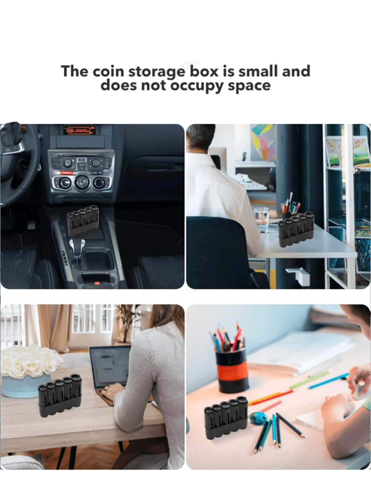 Multifunctional Black Plastic Coin Storage Box- 5 Compartment Euro Coin Storage Box With Coin Dispenser, Portable Euro Coin Box And Travel Coin Container| Suitable For Car, Home, Office And Travel C