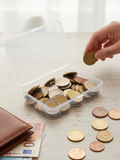 Multifunctional Black Plastic Coin Storage Box- 5 Compartment Euro Coin Storage Box With Coin Dispenser, Portable Euro Coin Box And Travel Coin Container| Suitable For Car, Home, Office And Travel C