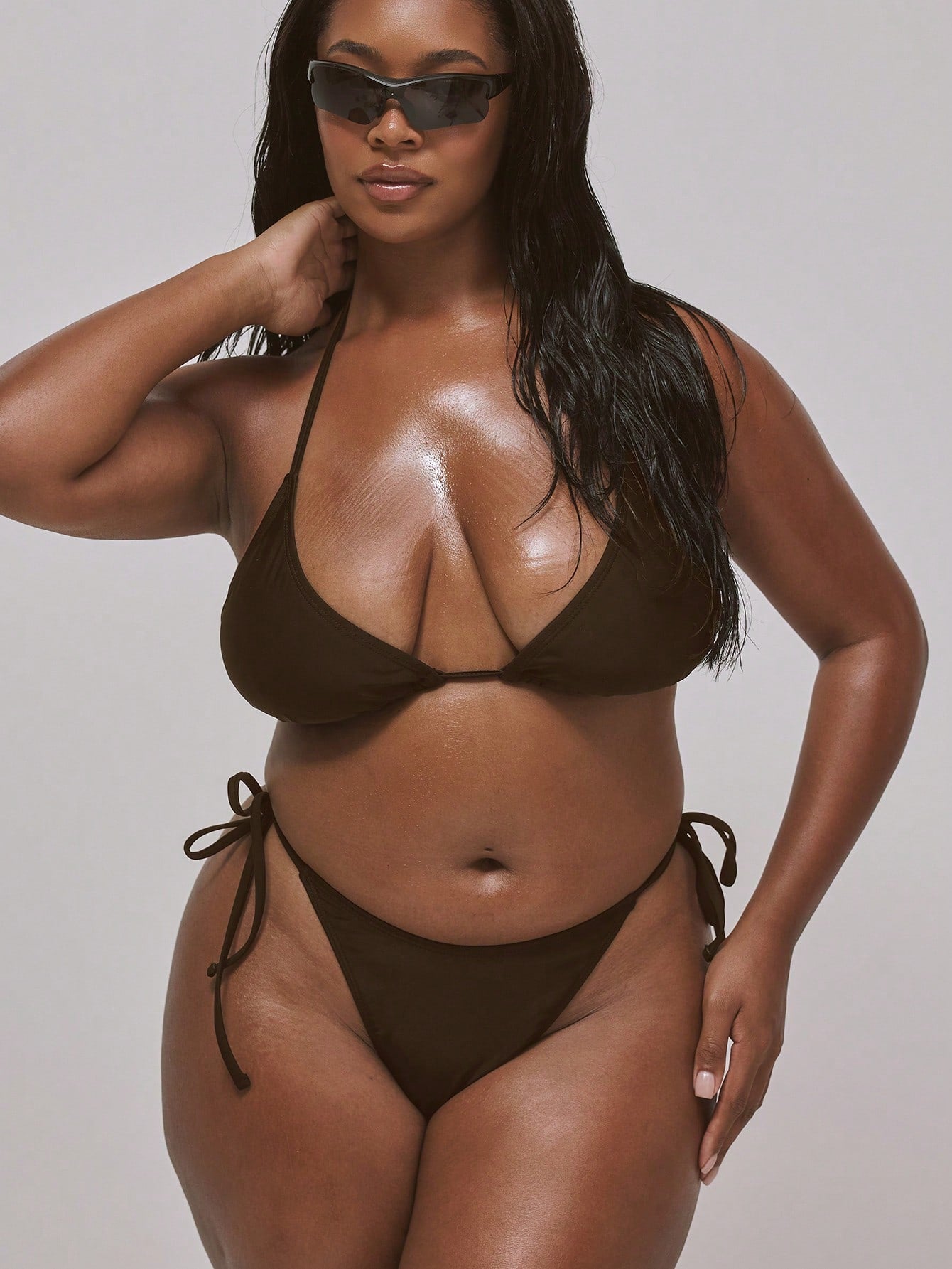 MUSERA Plus Size Thong Back Tie Side Bikini Bottoms Only Swim Vacation Holiday Summer Travel Beachwear Basics Resort Core