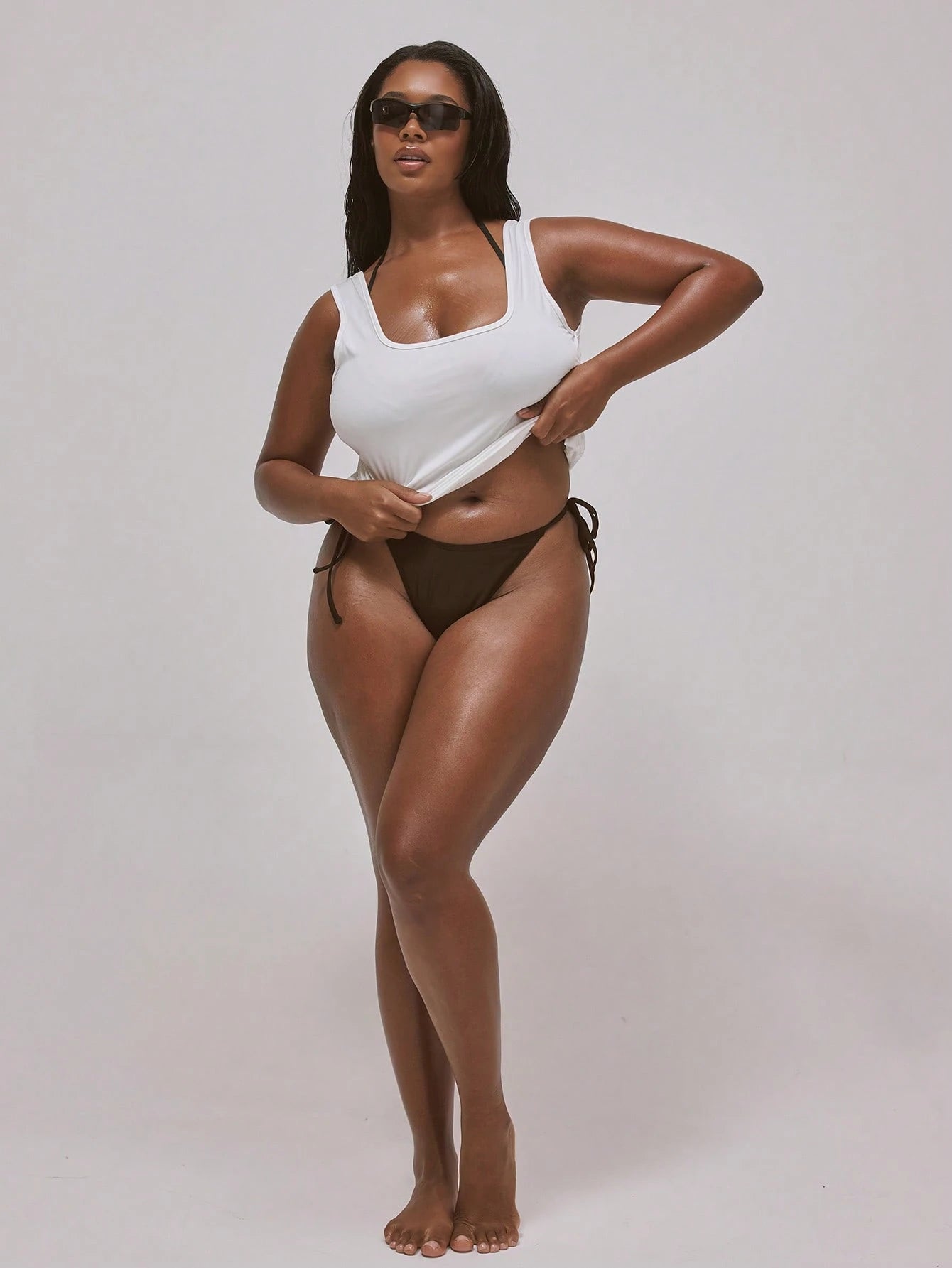 MUSERA Plus Size Thong Back Tie Side Bikini Bottoms Only Swim Vacation Holiday Summer Travel Beachwear Basics Resort Core