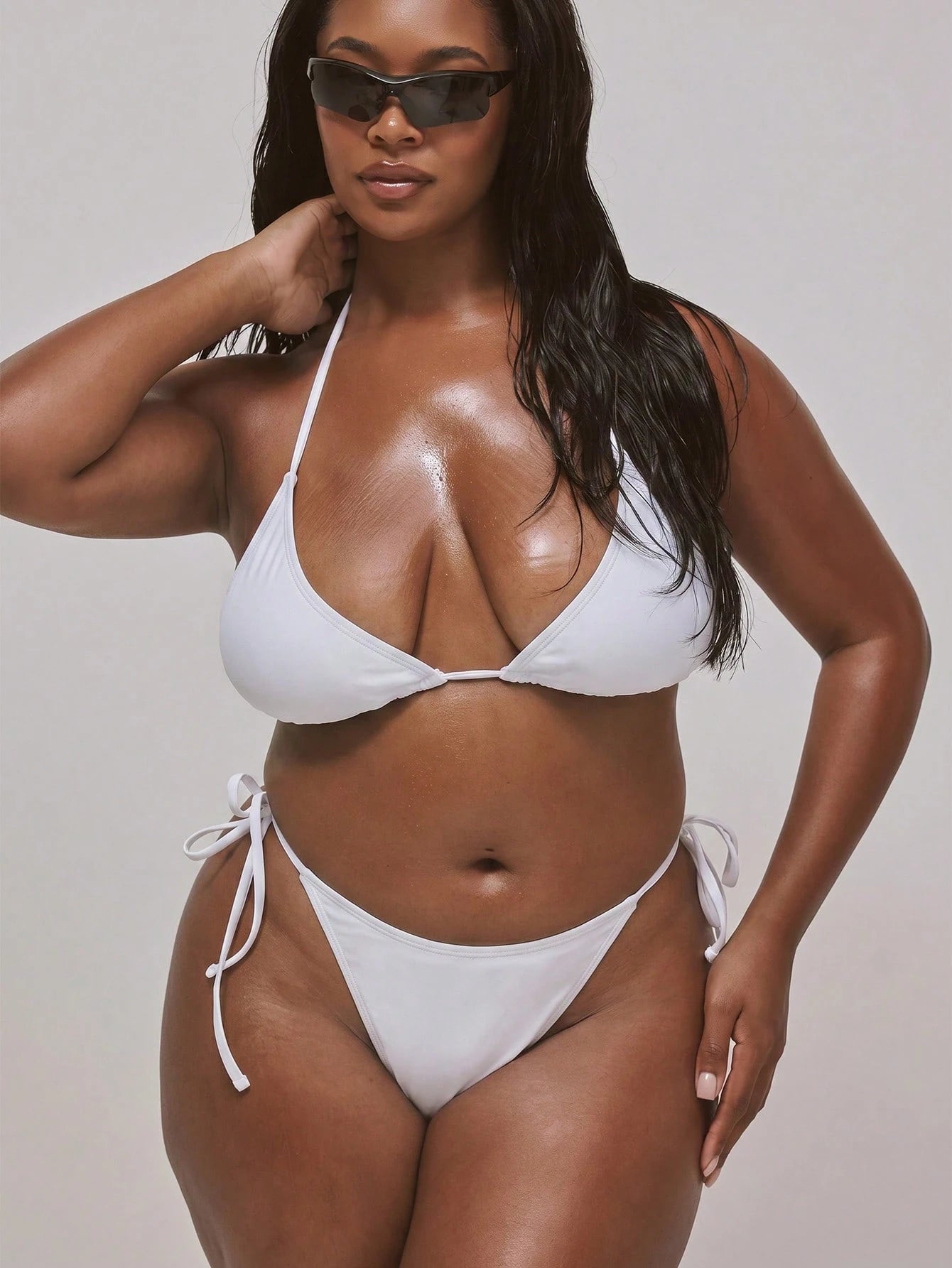 MUSERA Plus Size Thong Back Tie Side Bikini Bottoms Only Swim Vacation Holiday Summer Travel Beachwear Basics Resort Core