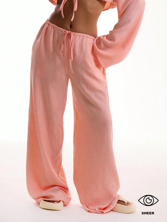 MUSERA Tie Front Linen Feel Beach Trousers Vacation Summer Boho Elegant Holiday Beach Cover Up Casual Festival Airport Party Spring Bathing Suit