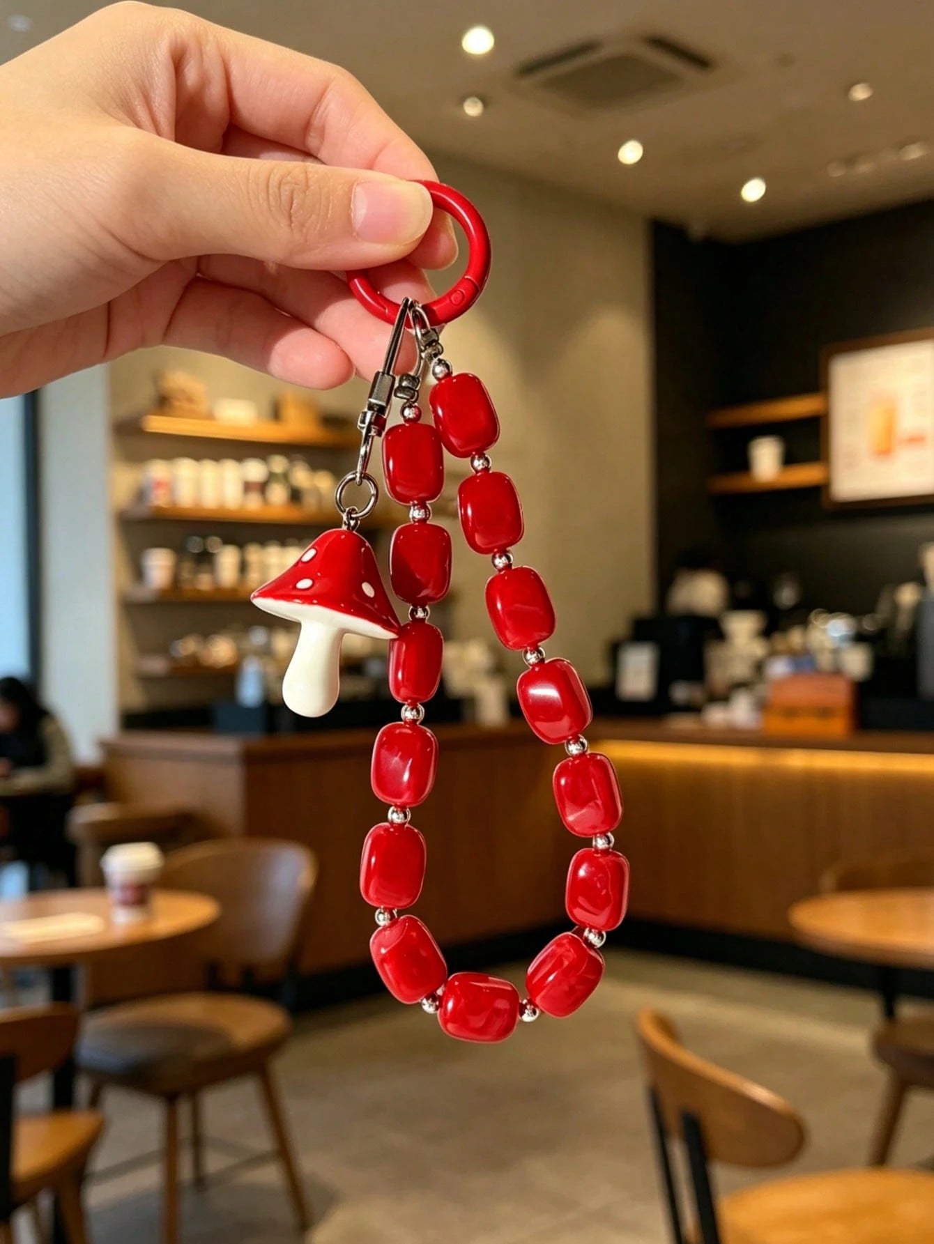 Mushroom Pendant Bead String, Square Bead Short Phone Lanyard, Phone Chain, Phone Accessory, Anti-Loss Phone Strap For Travel And Outdoor, Valentine's Day, Holiday Gift, Fashion Accessory Phone Rope
