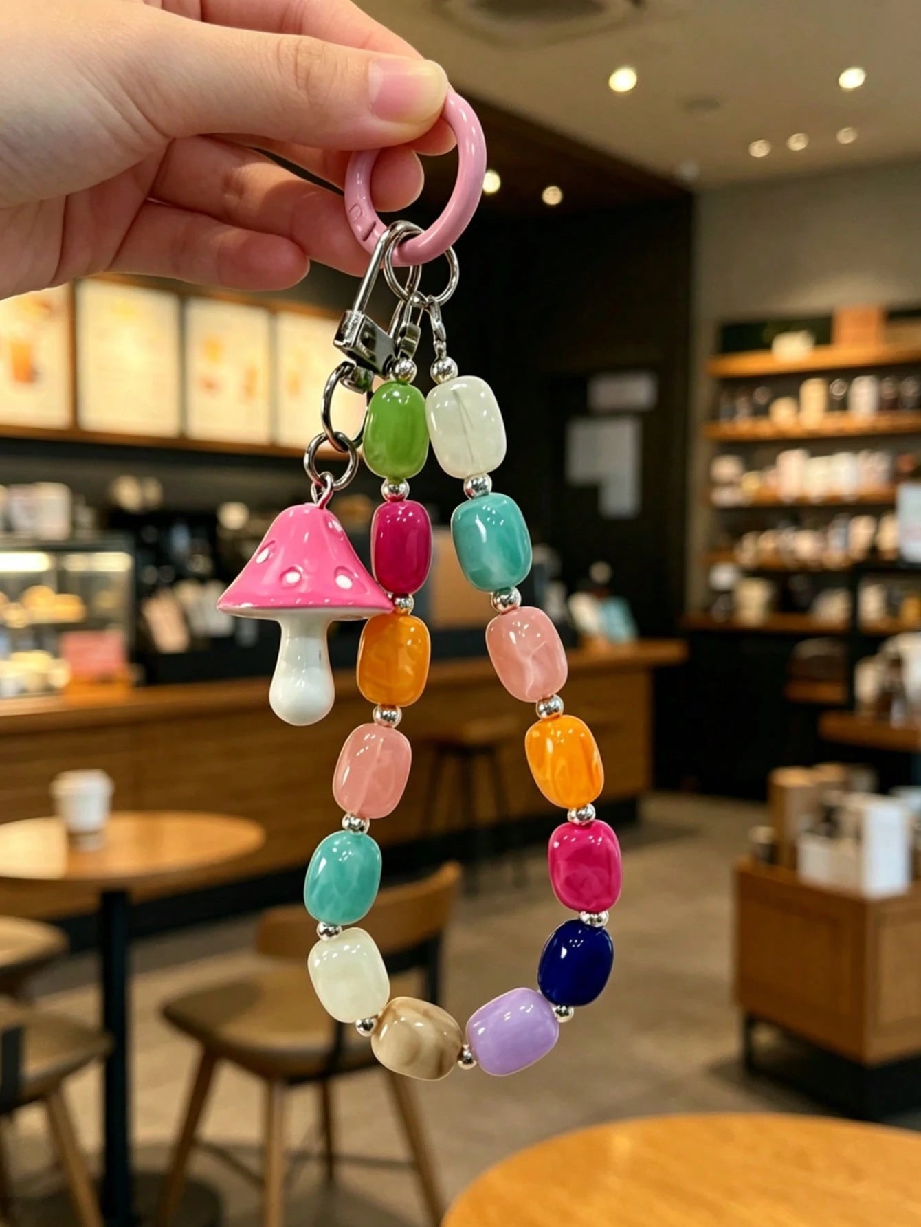 Mushroom Pendant Bead String, Square Bead Short Phone Lanyard, Phone Chain, Phone Accessory, Anti-Loss Phone Strap For Travel And Outdoor, Valentine's Day, Holiday Gift, Fashion Accessory Phone Rope