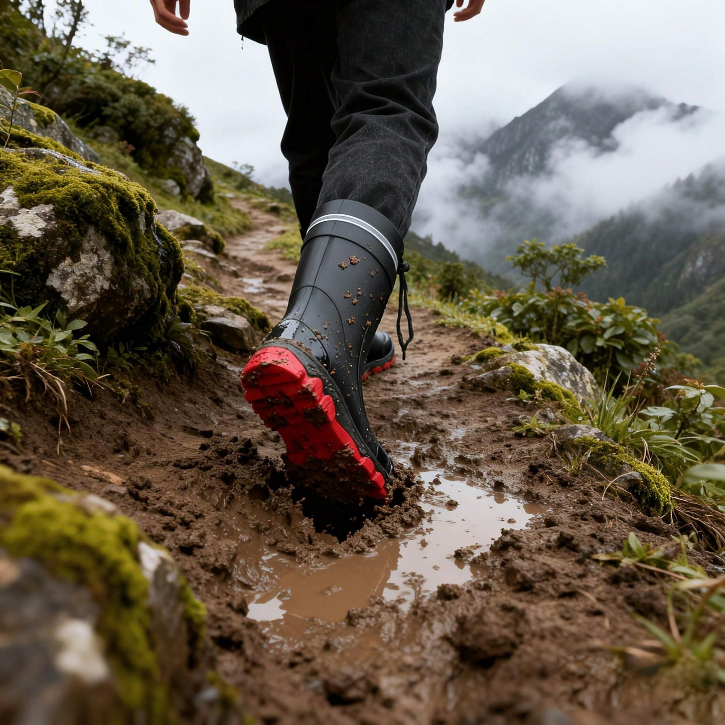 MUXLKINA Waterproof Unisex Hiking Rain Boots, Anti-Slip Mid-Calf Outdoor Shoes, Comfortable Rainforest Work Footwear