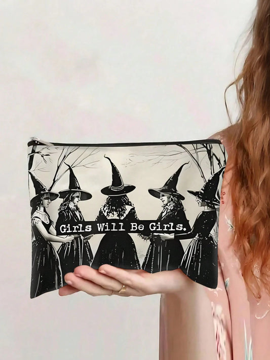 Mysterious Witch And Moonlight Makeup Bag- Moon, Crow And Witch Illustration Toiletry Bag, Witchy Vibes, Unisex Adult Birthday Holiday Gift, Mysterious Gift Bag| Crow Illustration| Art Design, Witc
