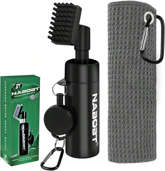 Nabobt 2PCS Golf Towel &Amp; Club Cleaner Set,16x16 Inch Absorbent Microfiber| Heavy Duty Retractable Clip Cleaner Brush, Waffle Microfiber Golf