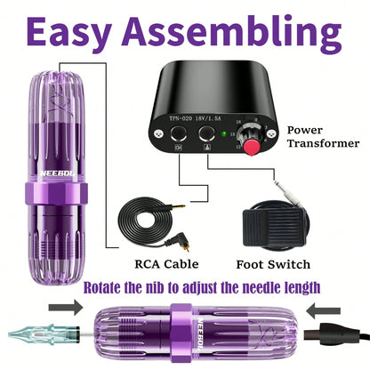 NEEBOL Tattoo Pen Kit, Tattoo Machine Tattoo Gun Transparent Appearance, 4 Macaron Colors, 20 Cartridge Needles, 35ml Ink, Complete Tattoo Pen Kit, Holiday Festival Gifts For Tattoo Beginners And Arti