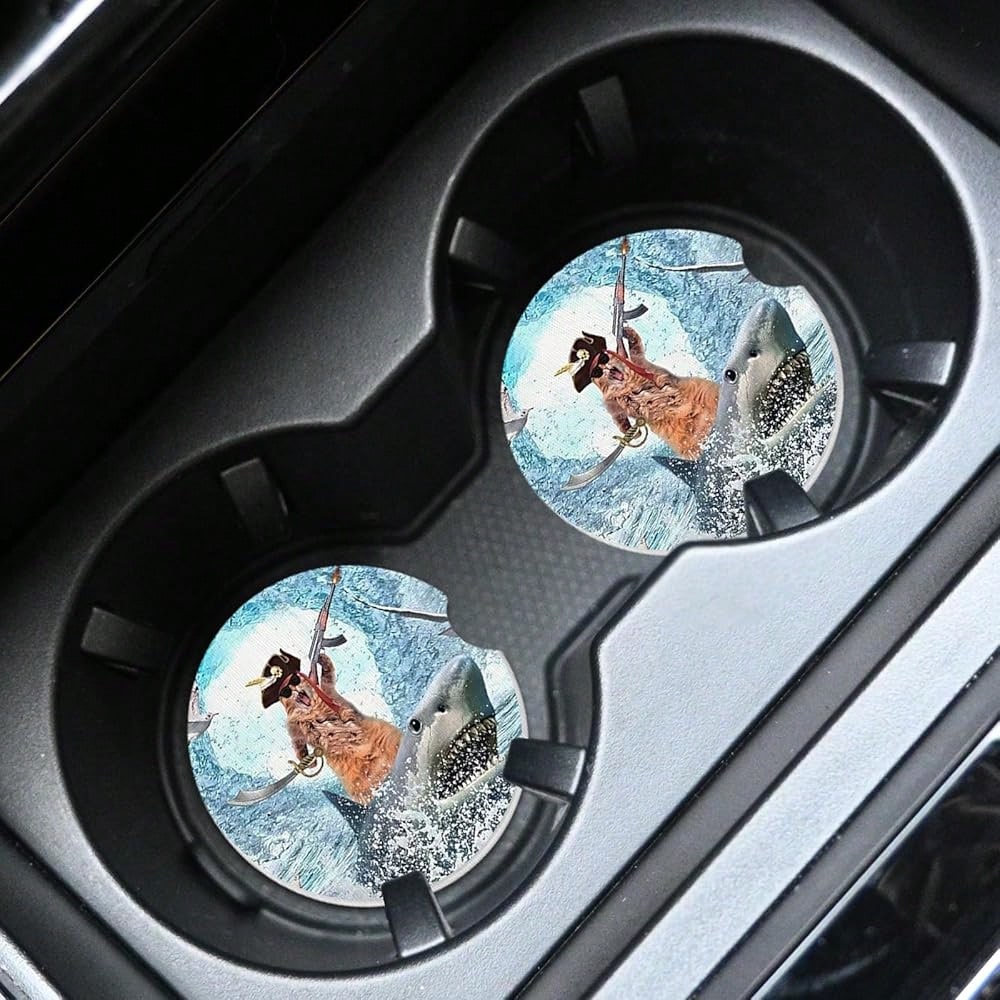NEW- 2pcs Cute Mushrooms Car Coasters,Absorbent Universal Neoprener Cup Holder Coasters With A Finger Notch,Car Accessories For Women&Man Interior2.75" 1