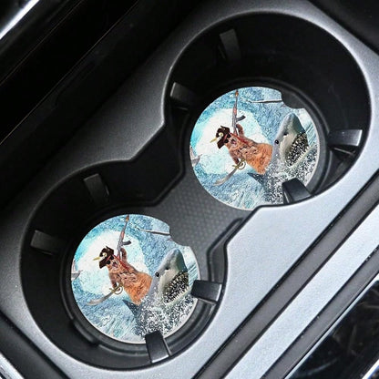 NEW- 2pcs Cute Mushrooms Car Coasters,Absorbent Universal Neoprener Cup Holder Coasters With A Finger Notch,Car Accessories For Women&Man Interior2.75" 1