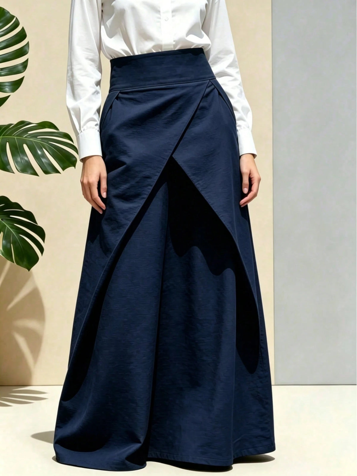 New Arrival| Best-Selling Women's High Waist Asymmetrical Wrap Maxi Skirt, Flowy A-Line Long Skirt, Suitable For Office, Casual, Party, Black