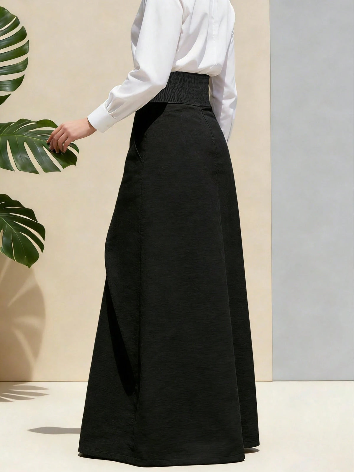 New Arrival| Best-Selling Women's High Waist Asymmetrical Wrap Maxi Skirt, Flowy A-Line Long Skirt, Suitable For Office, Casual, Party, Black