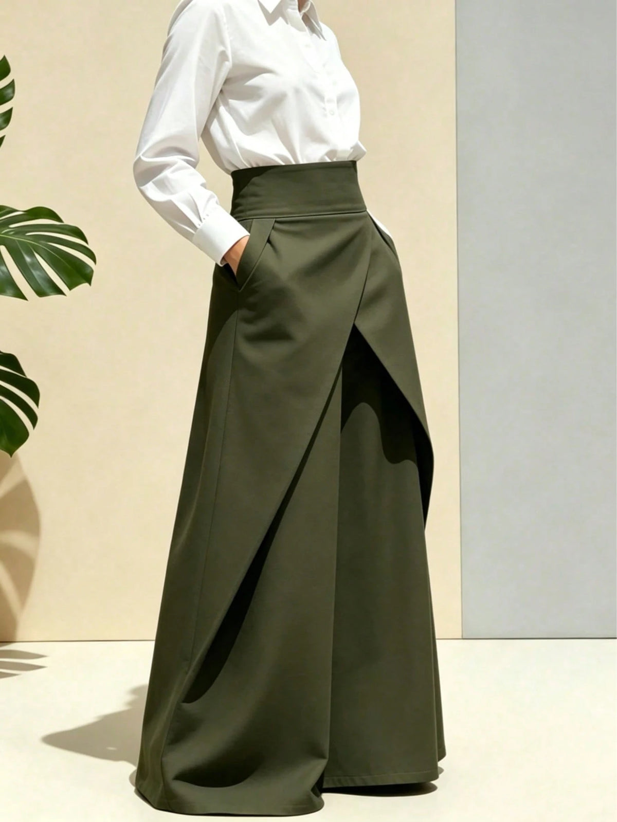 New Arrival| Best-Selling Women's High Waist Asymmetrical Wrap Maxi Skirt, Flowy A-Line Long Skirt, Suitable For Office, Casual, Party, Black