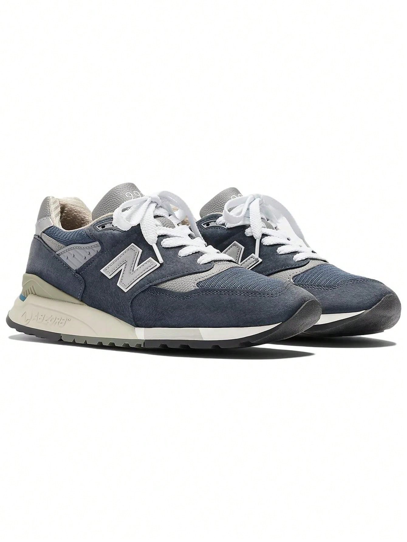 New Balance 998 Men's Sneakers, Navy/Grey Mesh Lace-Up Athletic Shoes For Daily Walking