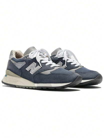 New Balance 998 Men's Sneakers, Navy/Grey Mesh Lace-Up Athletic Shoes For Daily Walking