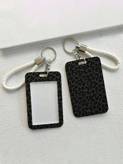 New Black Leopard Print Card Holder (With Keychain), Provides Stylish Protection For Campus And Office ID Cards, Functions As Bag Charm, Keychain, Wallet And Bank/Credit Card Storage, Equipped With Sl