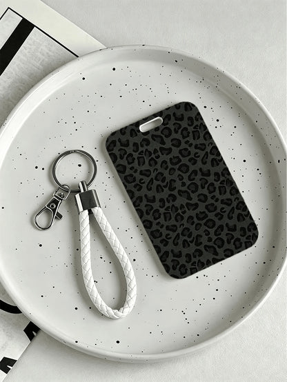 New Black Leopard Print Card Holder (With Keychain), Provides Stylish Protection For Campus And Office ID Cards, Functions As Bag Charm, Keychain, Wallet And Bank/Credit Card Storage, Equipped With Sl