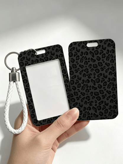 New Black Leopard Print Card Holder (With Keychain), Provides Stylish Protection For Campus And Office ID Cards, Functions As Bag Charm, Keychain, Wallet And Bank/Credit Card Storage, Equipped With Sl