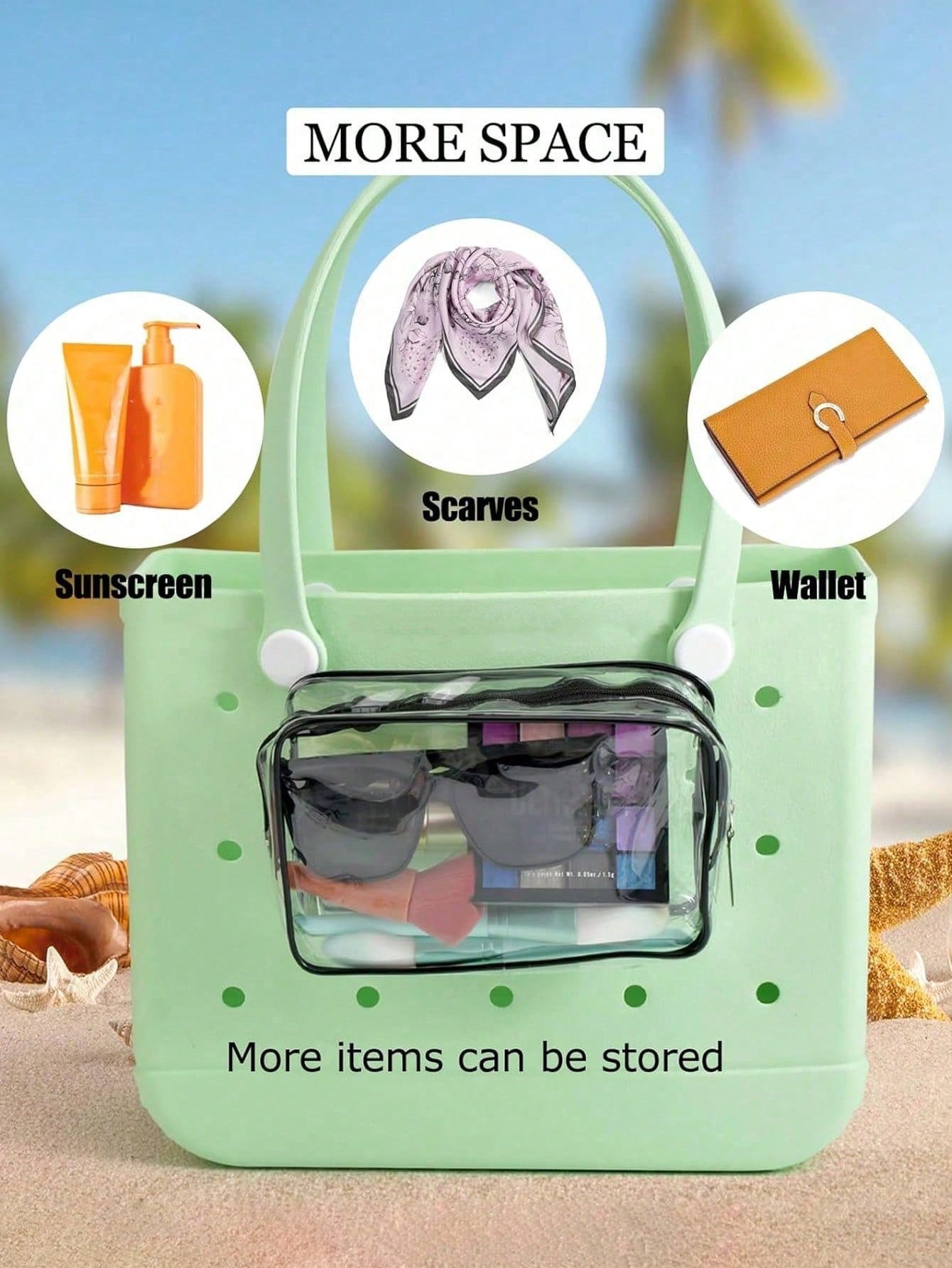 New Bogg Beach Makeup Bag, Beach Accessories, Toiletry Bag, Travel Accessories; Travel Essentials; Multi-Color Detachable Decorative Accessories, Suitable For Decorative Charms, Suitable For Travel An