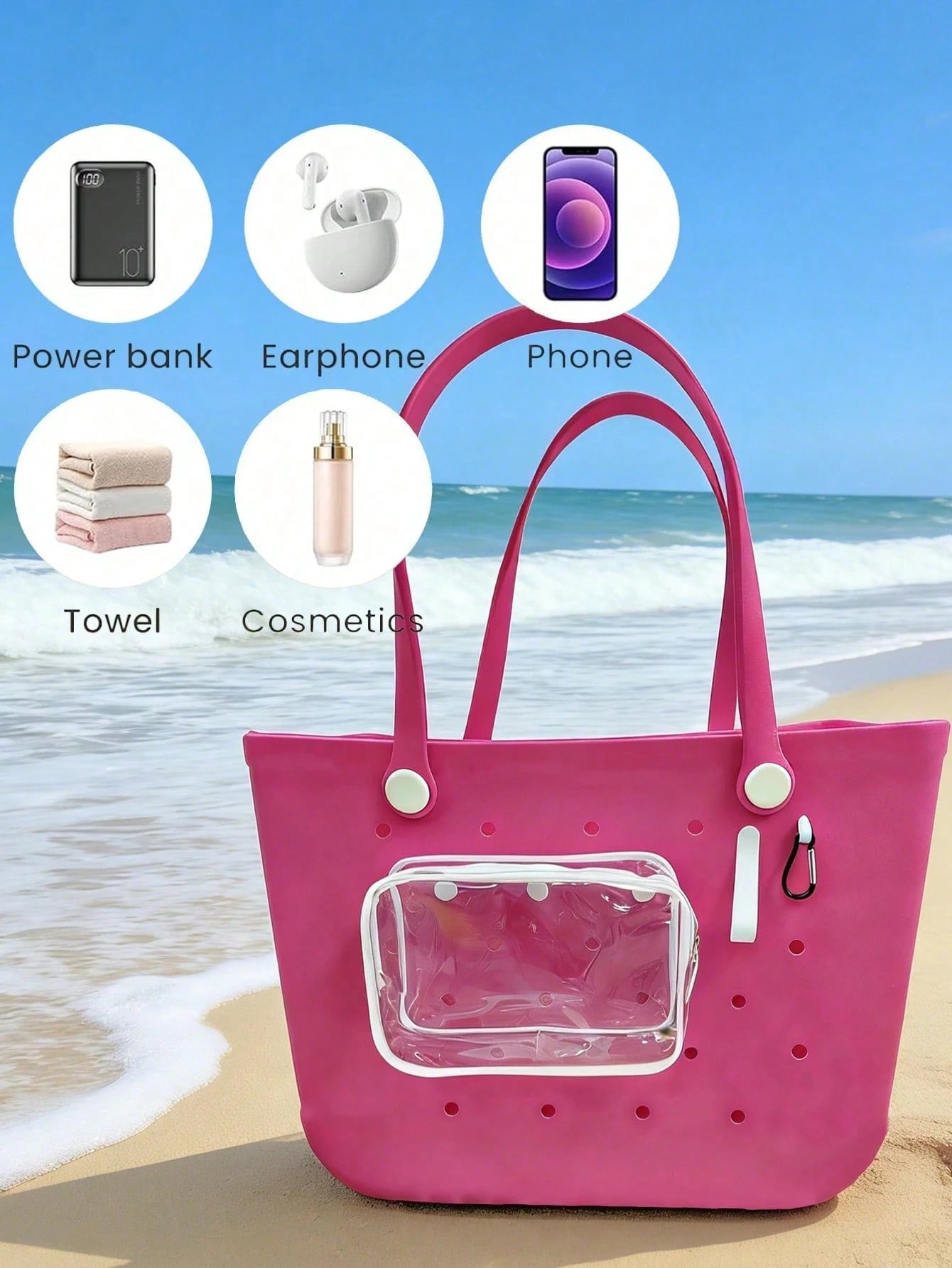 New Bogg Beach Makeup Bag, Beach Accessories, Toiletry Bag, Travel Accessories; Travel Essentials; Multi-Color Detachable Decorative Accessories, Suitable For Decorative Charms, Suitable For Travel An