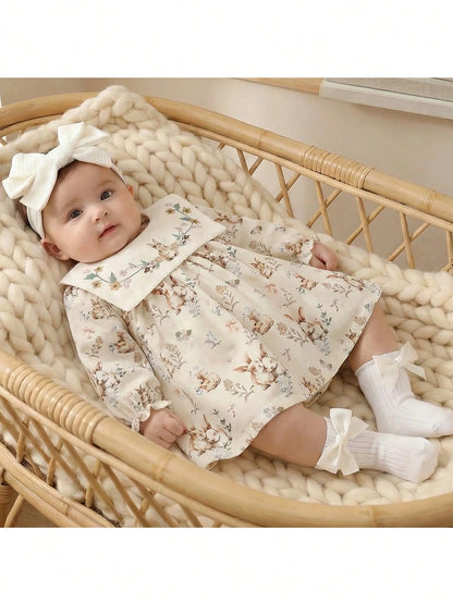 New Born Baby Vintage Brown Gingham Dress With White Lace Peter Pan Collar And Ruffled Cuffs Youth Dress Baby Girl Long Sleeve Gingham A-Line Dress With Lace Trim Collar And Pleated Skirt Adorab