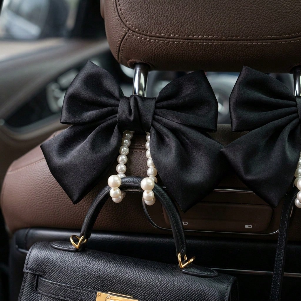 New Bowknot Pearl Car Seat Hook, Creative Car Seat Storage Hook For Umbrella, Drinks, Gifts For Women, 1pc 2pcs