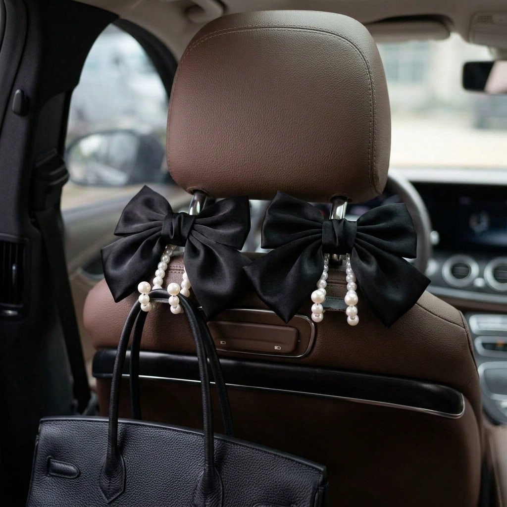 New Bowknot Pearl Car Seat Hook, Creative Car Seat Storage Hook For Umbrella, Drinks, Gifts For Women, 1pc 2pcs