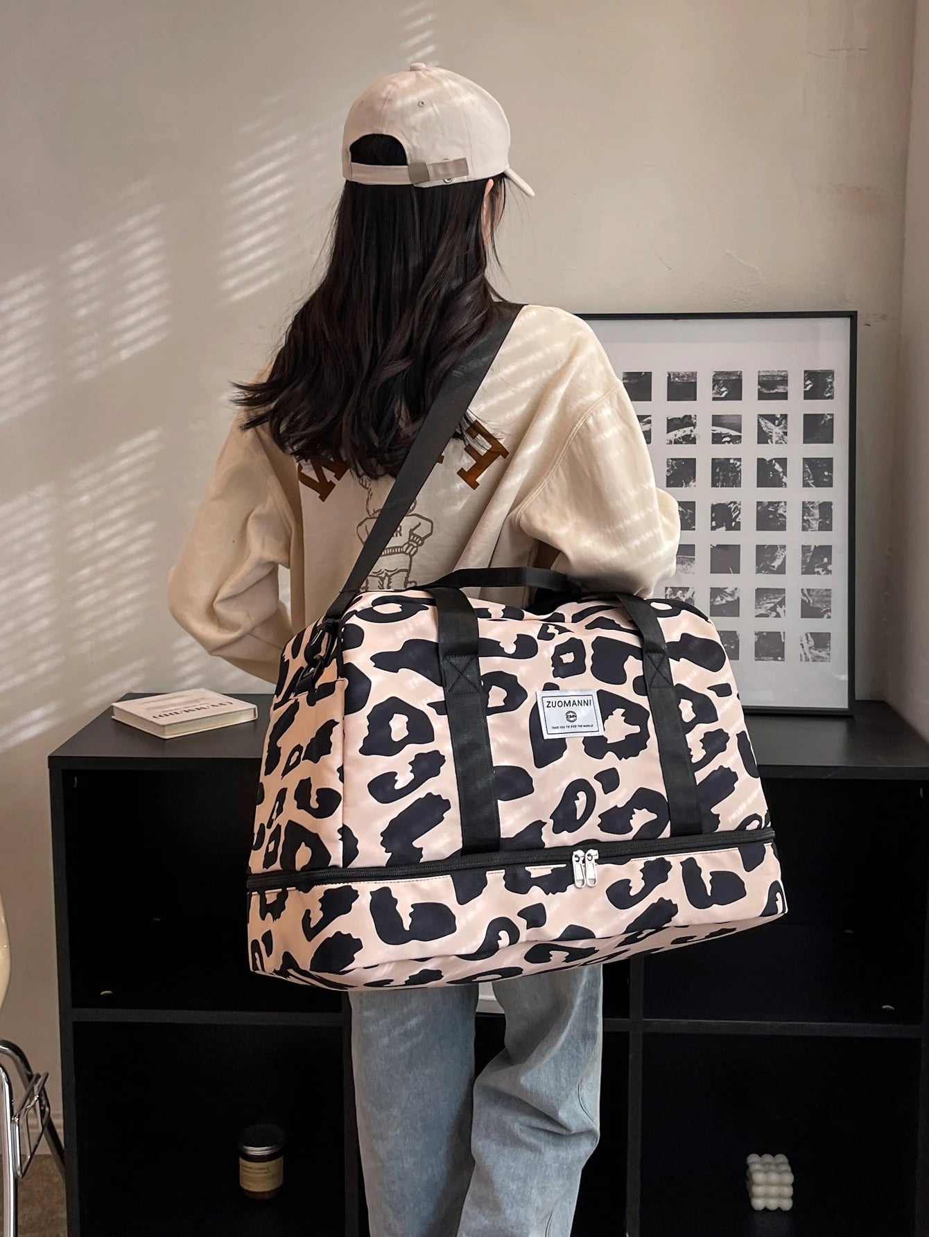 New Large Capacity Multi-Function Travel Bag, Cow Print, Zebra Print, Letter, Leopard Print, Unisex, Student, Fashion Casual Bag, Couple Travel Bag, Valentine's Day Gift, Waterproof Fabric, Travel Bac