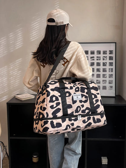 New Large Capacity Multi-Function Travel Bag, Cow Print, Zebra Print, Letter, Leopard Print, Unisex, Student, Fashion Casual Bag, Couple Travel Bag, Valentine's Day Gift, Waterproof Fabric, Travel Bac