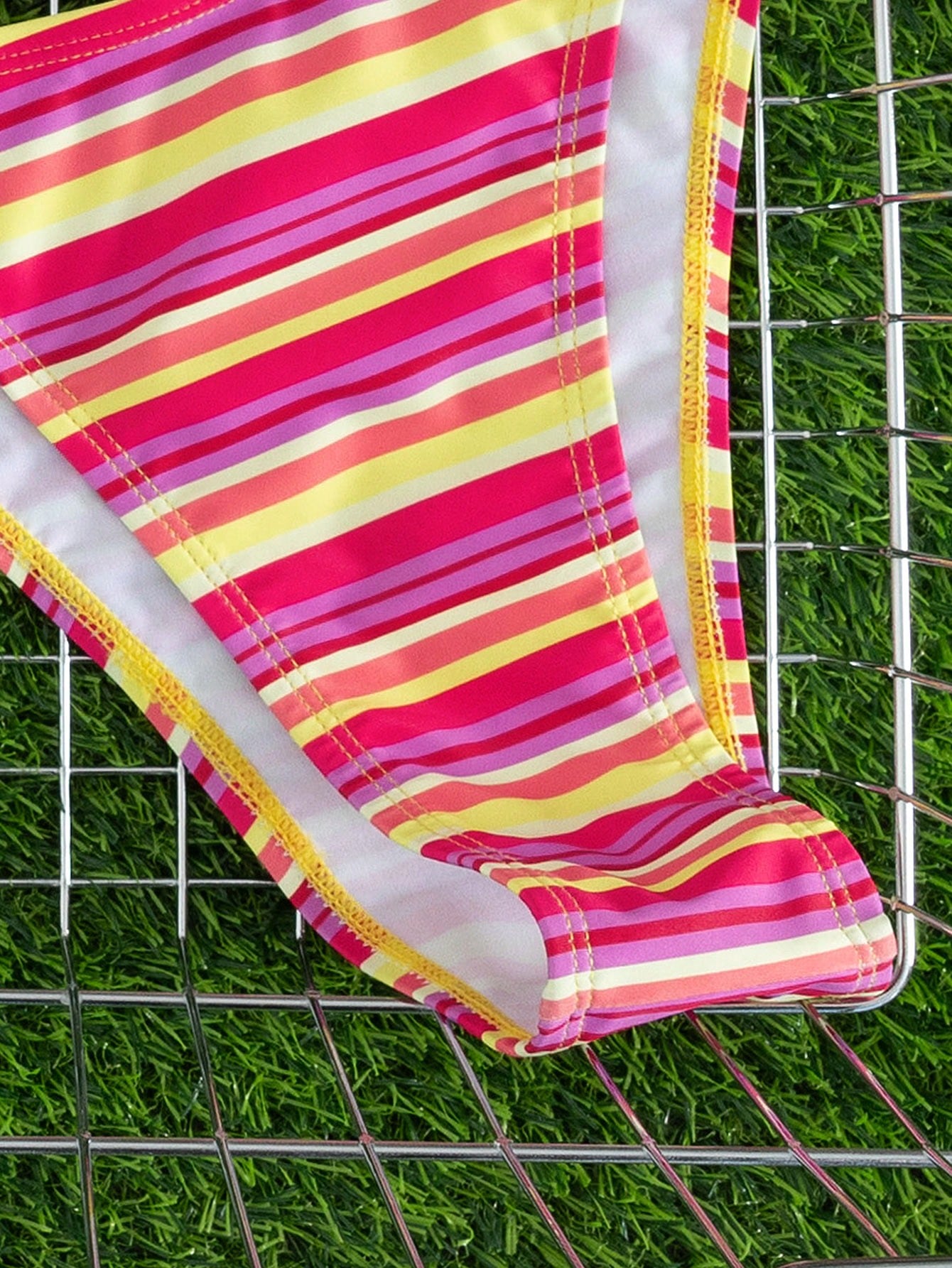 New Stylish European & American Women's Fresh Color Block Striped Halter Tie Bikini Set, Triangle Top And Bottom Vacation Beach Summer Red