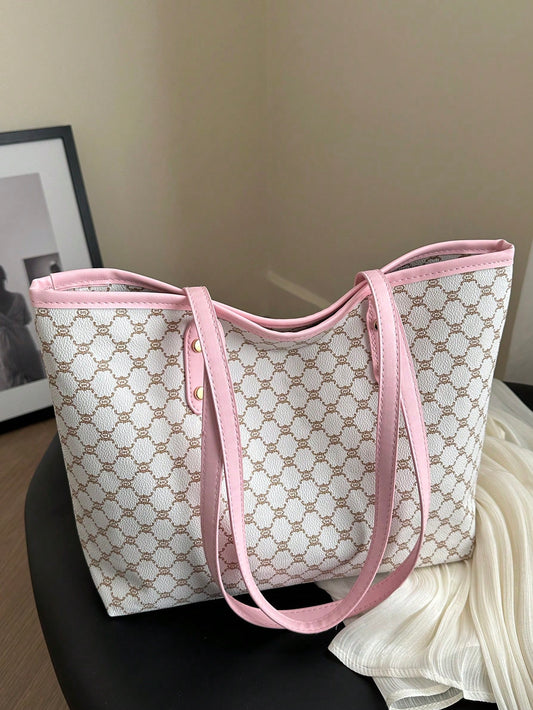 New Vintage Style Women Tote Bag, Large Capacity & Ultra Light With Rivet Decor, Suitable For Commute, Shopping, Office, University,Pink Bag