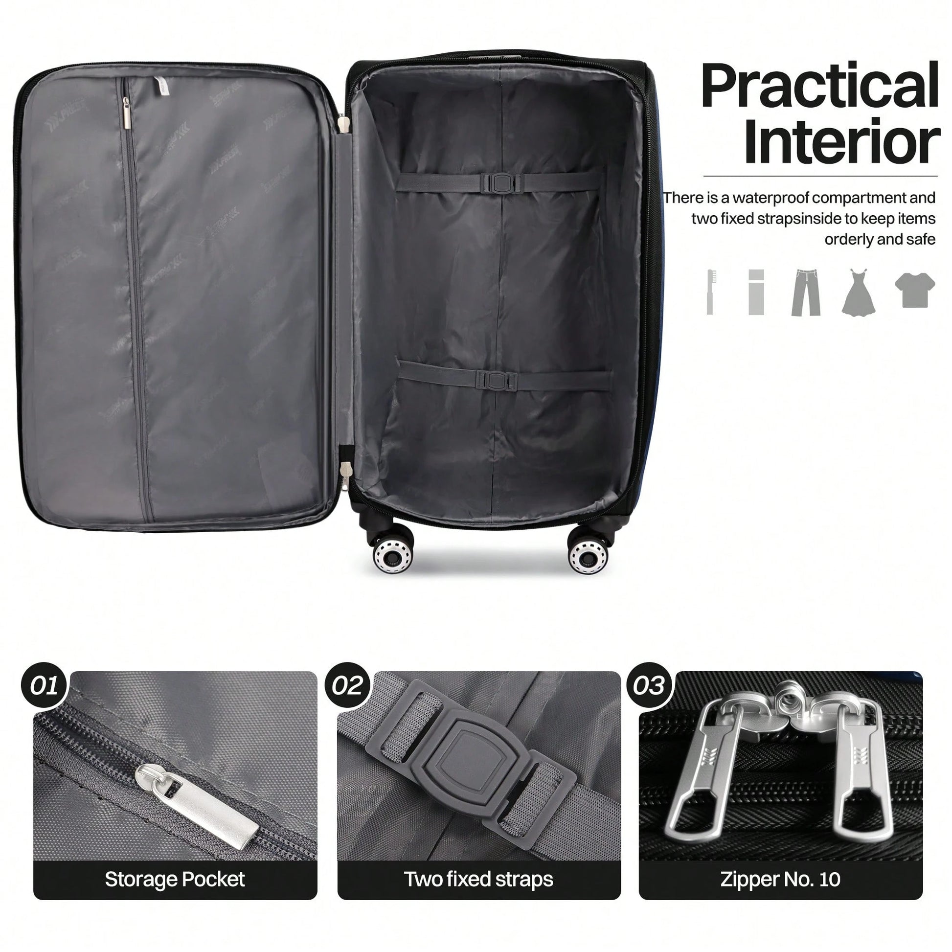 NEW YORK XPRESS Lightweight Expandable Softside Suitcase,With Spinner Wheels & Bult-In Lock,Resistant Polyester Travel Luggage,Multiple Pockets Luggage