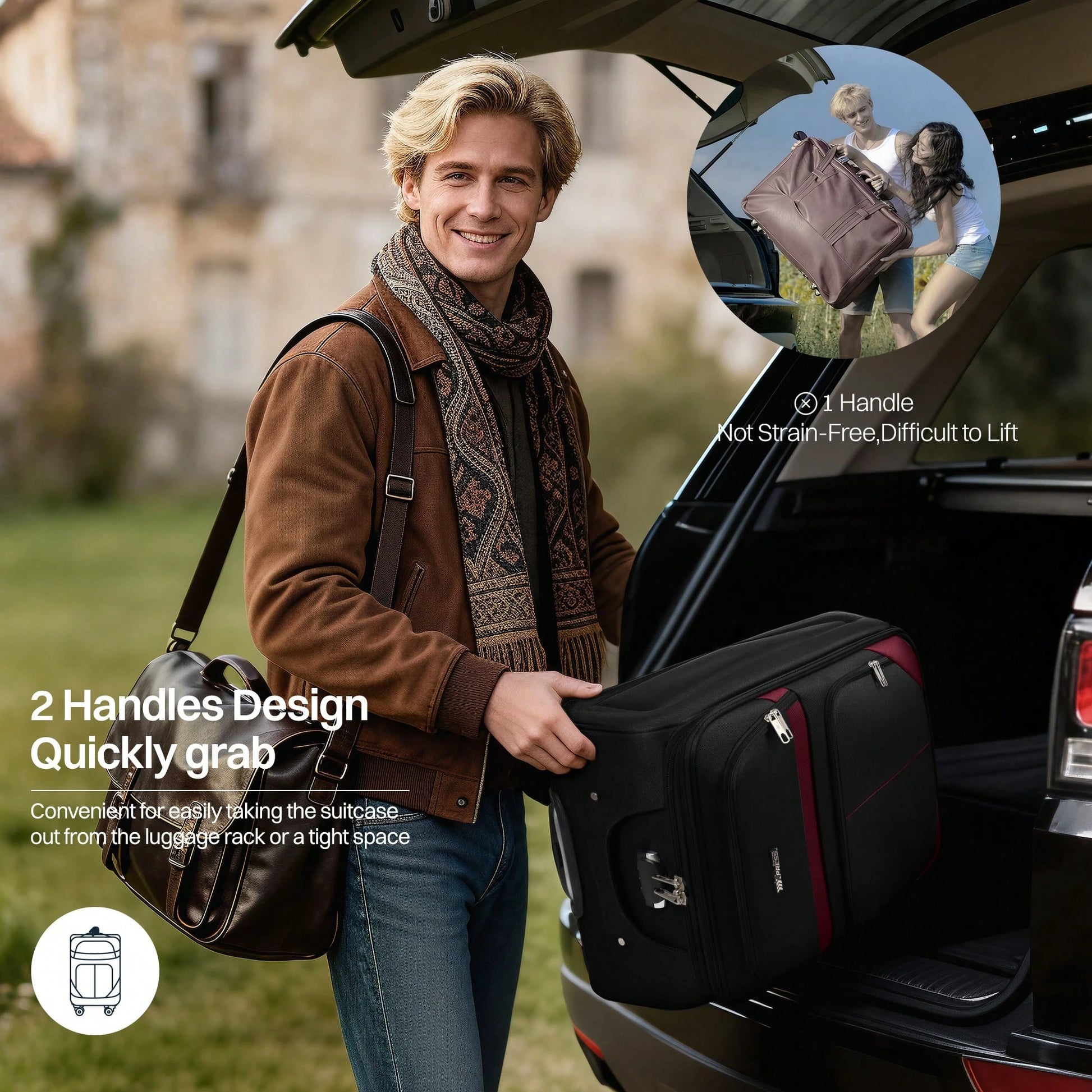 NEW YORK XPRESS Lightweight Expandable Softside Suitcase,With Spinner Wheels & Bult-In Lock,Resistant Polyester Travel Luggage,Multiple Pockets Luggage