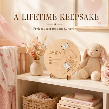 Newborn Announcement Hospital Bracelet Sign,Wooden Engraved Baby Birth Personalized Name Diy Hello World Board,Keepsake For New Parents