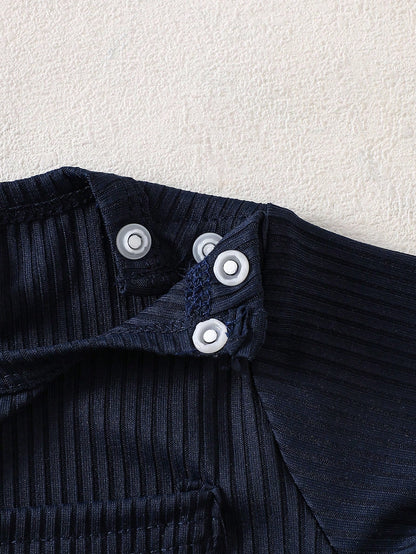 Newborn Baby Boy Basic Outfit, Textured Fabric Bear Pattern Top With Pocket Design